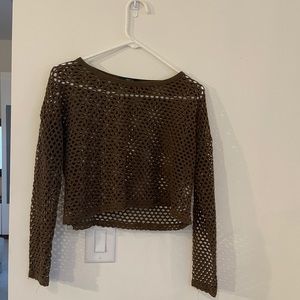 Olive Green Fishnet Crop Top